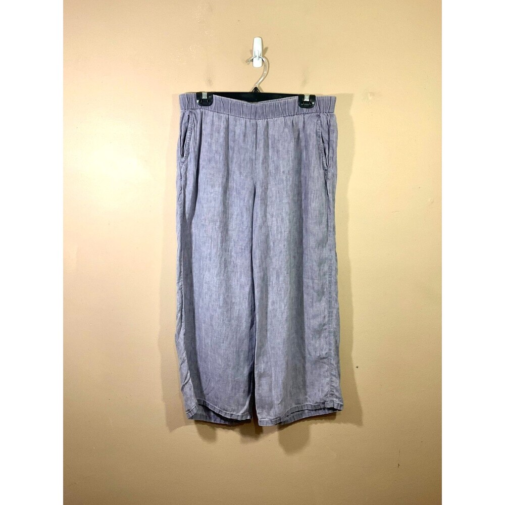 Eileen Fisher Linen Cropped Pants M Purple Coastal Lagenlook Minimalist Preppy